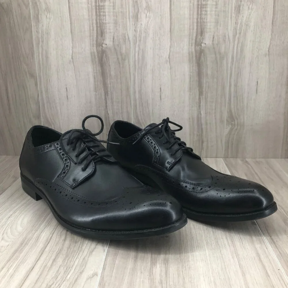 Stacy Adams Shoes Mens 11.5M Black Leather Wingtip Lace Up Derby Oxfords